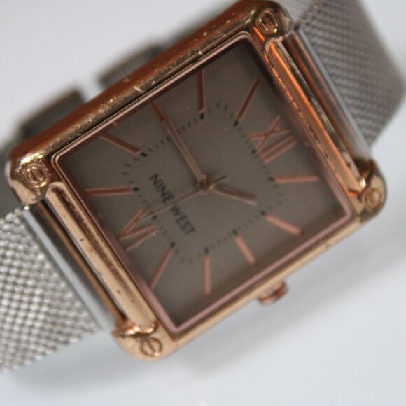 Nine West Square Rose Gold Tone Mesh Band Women’s Quartz Watch 30mm Dial - Picture 6 of 8